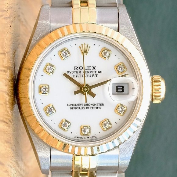 ROLEX DATEJUST WHITE ROMAN DIAL DIAMOND 18KY & STEEL JUBILEE WATCH 26 MM 69173 - Picture 1 of 14